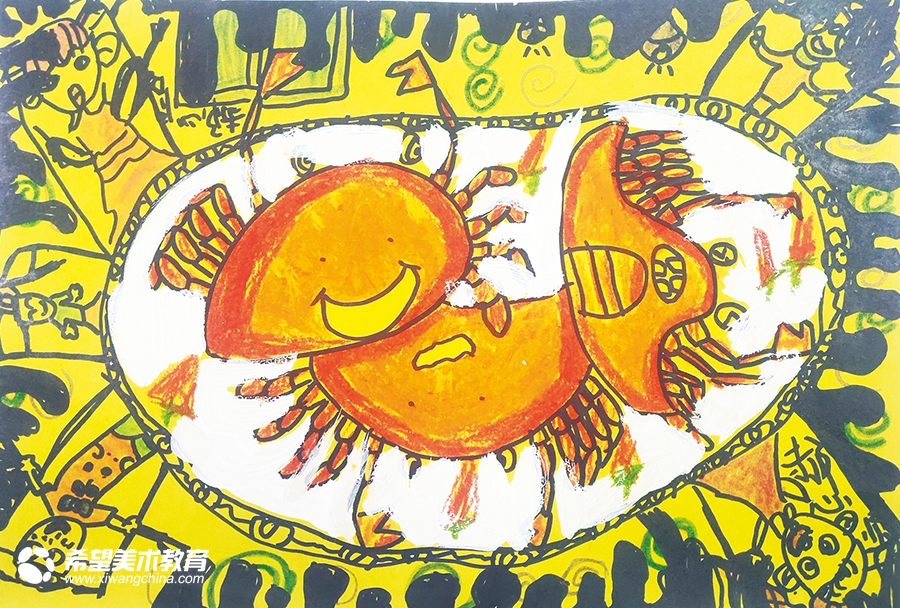 希望美术教育少儿美术作品吃螃蟹